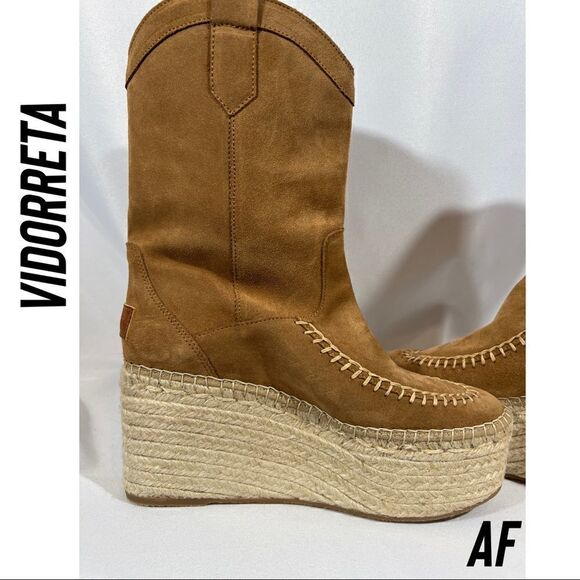 VIDORRETA TEXAN WEDGE BOOT IN CAMEL SUEDE NEW SIZE 41 - Picture 5 of 9